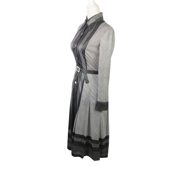 Vintage 70s Quanta Nicole Grey and Black Dot Stripe Midi Shirt Dress S - Picture 3 of 6